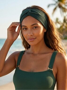 “3 for $25” Boho Emerald Knotted Twisted Headband | Ribbed Knit